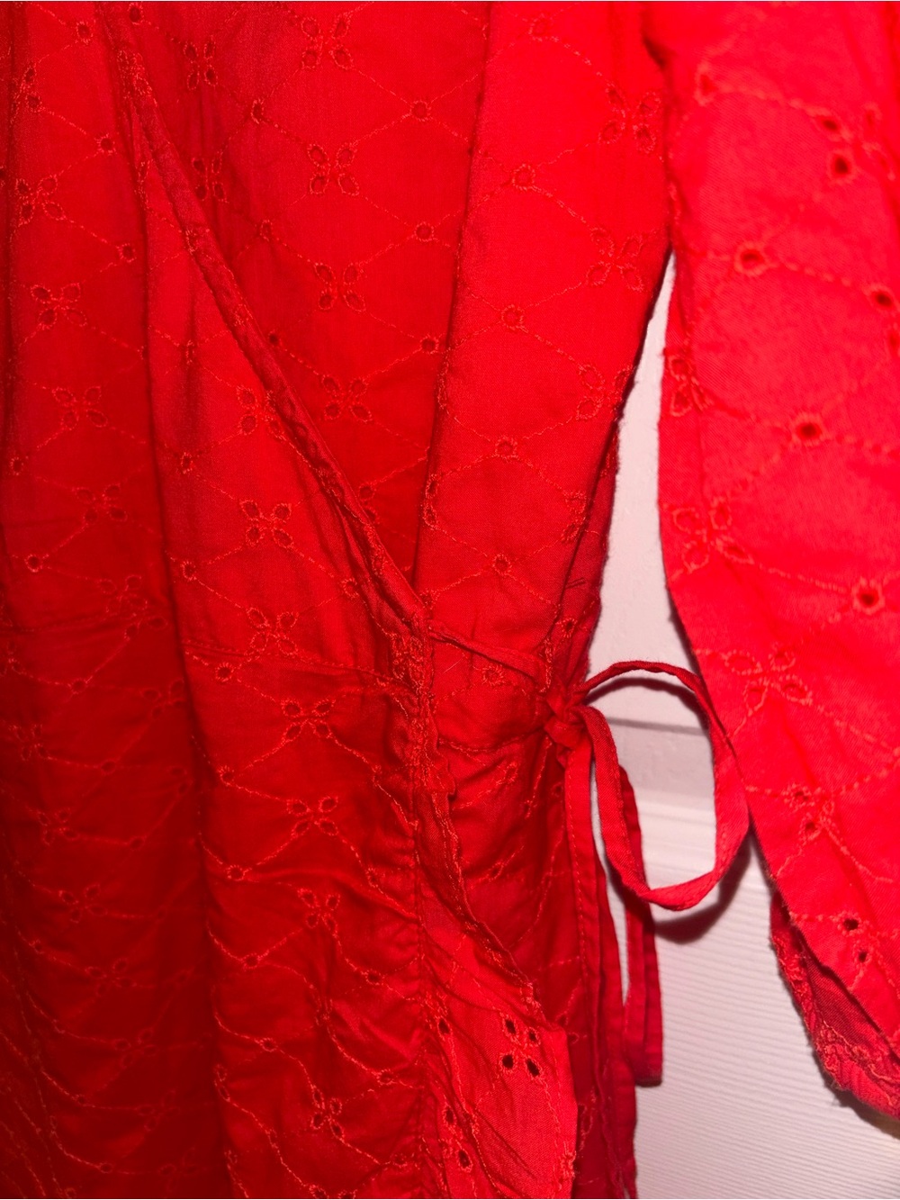 GAP Eyelet Mini Wrap Dress in Tomato Red - Picture 4 of 9